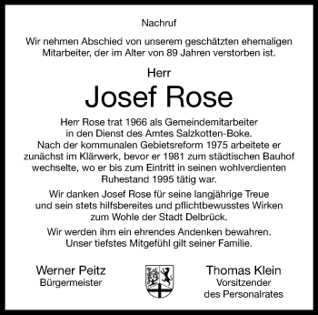 Traueranzeige von Josef Rose von Westfalen Blatt