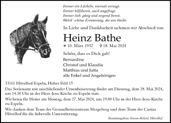 Traueranzeige von Heinz Bathe von Westfalen Blatt