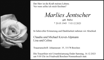 Traueranzeige von Marlies Jentscher von Westfalen Blatt