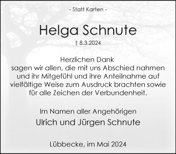 Traueranzeige von Helga Schnute von Westfalen Blatt