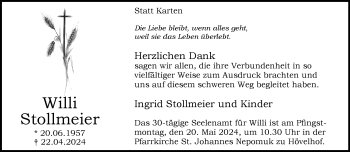 Traueranzeige von Willi Stollmeier von Westfalen Blatt