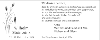 Traueranzeige von Wilhelm Steinbrink von Westfalen Blatt