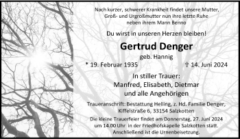 Traueranzeige von Gertrud Denger von Westfalen Blatt