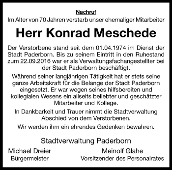 Traueranzeige von Konrad Meschede von Westfalen Blatt