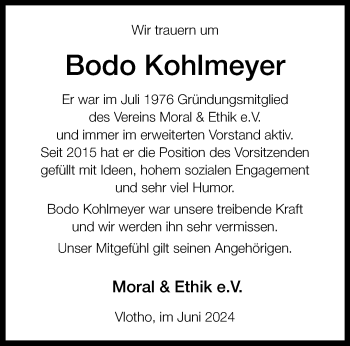 Traueranzeige von Bodo Kohlmeyer von Westfalen Blatt