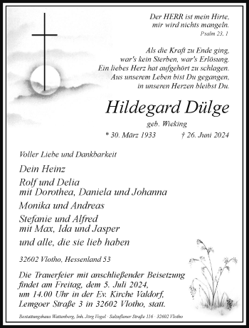 Traueranzeige von Hildegard Dülge von Westfalen Blatt