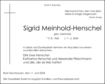 Traueranzeige von Sigrid Meinhold-Henschel von Westfalen Blatt