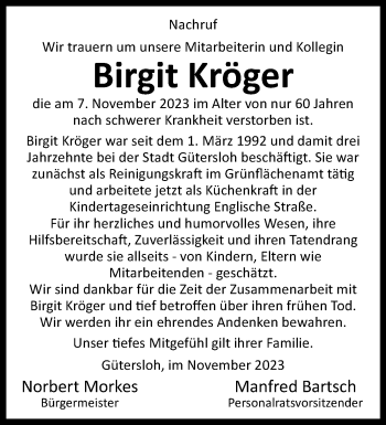 Traueranzeige von Birgit Kröger von Westfalen Blatt