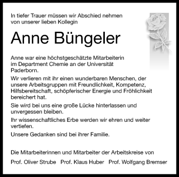 Traueranzeige von Anne Büngeler von Westfalen Blatt