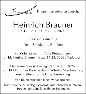 Traueranzeige von Heinrich Brauner von Westfalen Blatt