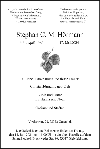 Traueranzeige von Stephan C. M. Hörmann von Westfalen Blatt