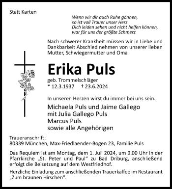 Traueranzeige von Erika Puls von Westfalen Blatt