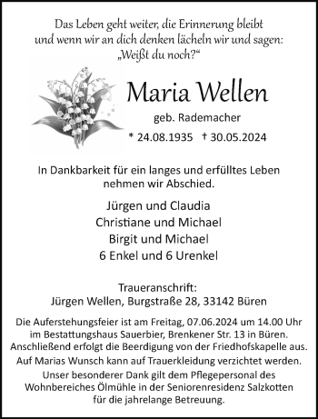 Traueranzeige von Maria Wellen von Westfalen Blatt