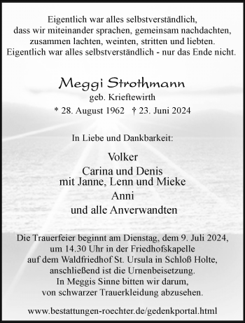 Traueranzeige von Meggi Strothmann von Westfalen Blatt