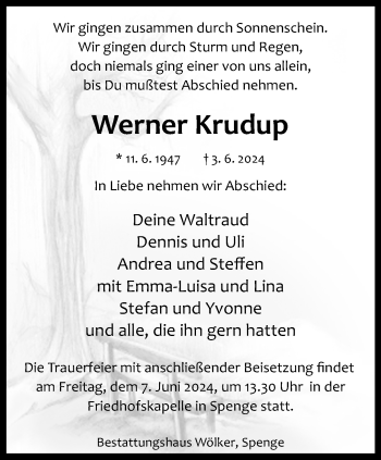 Traueranzeige von Werner Krudup von Westfalen Blatt