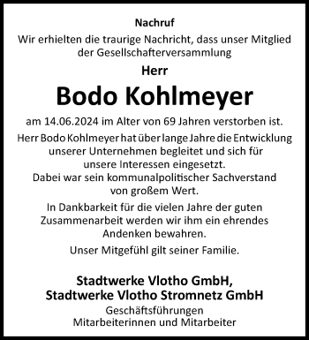 Traueranzeige von Bodo Kohlmeyer von Westfalen Blatt