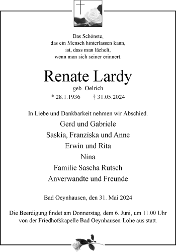 Traueranzeige von Renate Lardy von Westfalen Blatt