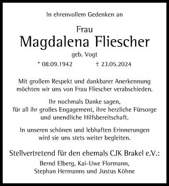 Traueranzeige von Magdalena Fliescher von Westfalen Blatt