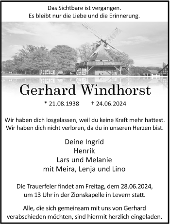 Traueranzeige von Gerhard Windhorst von Westfalen Blatt