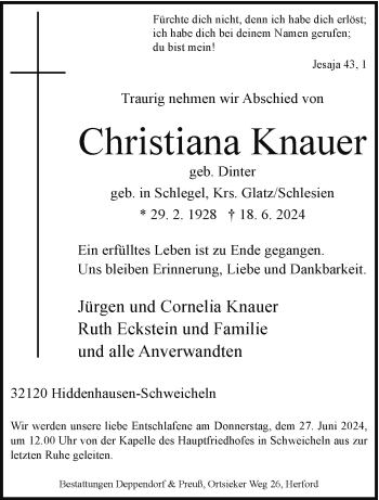 Traueranzeige von Christiana Knauer von Westfalen Blatt