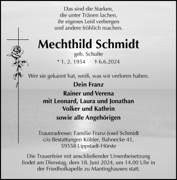 Traueranzeige von Mechthild Schmidt von Westfalen Blatt