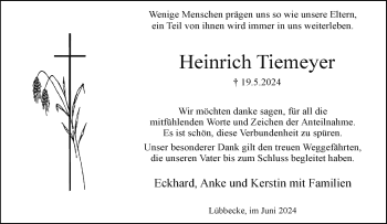 Traueranzeige von Heinrich Tiemeyer von Westfalen Blatt