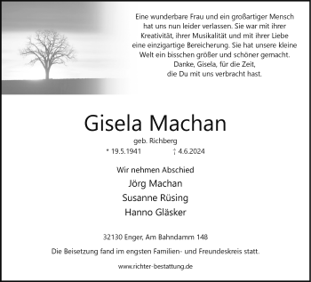 Traueranzeige von Gisela Machan von Westfalen Blatt