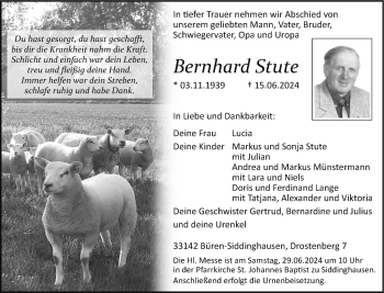 Traueranzeige von Bernhard Stute von Westfalen Blatt