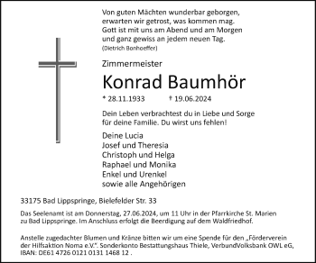 Traueranzeige von Konrad Baumhör von Westfalen Blatt