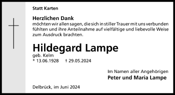 Traueranzeige von Hildegard Lampe von Westfalen Blatt