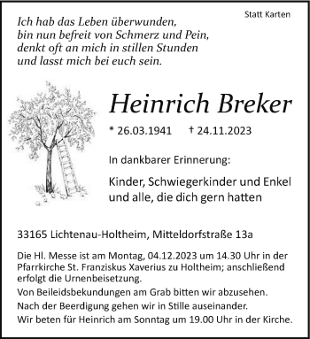 Traueranzeige von Heinrich Breker von Westfalen Blatt