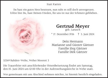 Traueranzeige von Gertrud Meyer von Westfalen Blatt