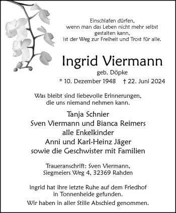 Traueranzeige von Ingrid Viermann von Westfalen Blatt