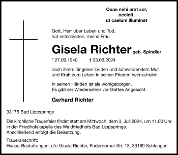 Traueranzeige von Gisela Richter von Westfalen Blatt