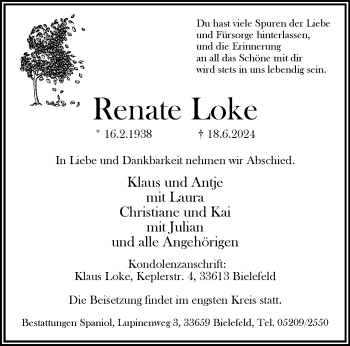 Traueranzeige von Renate Loke von Westfalen Blatt