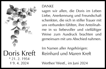 Traueranzeige von Doris Kreft von Westfalen Blatt