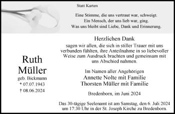 Traueranzeige von Ruth Müller von Westfalen Blatt