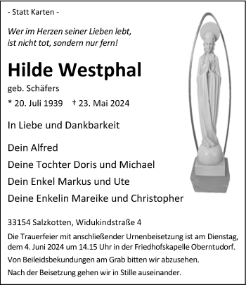 Traueranzeige von Hilde Westphal von Westfalen Blatt