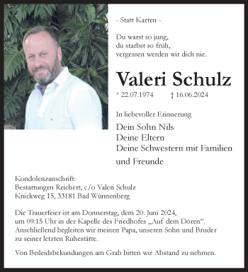 Traueranzeige von Valeri Schulz von Westfalen Blatt