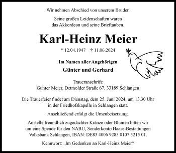 Traueranzeige von Karl-Heinz Meier von Westfalen Blatt