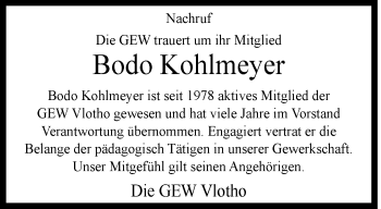 Traueranzeige von Bodo Kohlmeyer von Westfalen Blatt