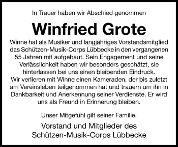 Traueranzeige von Winfried Grote von Westfalen Blatt