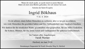 Traueranzeige von Ingrid Bökhaus von Westfalen Blatt