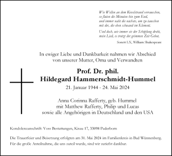 Traueranzeige von Prof. Dr. phil. Hildegard Hammerschmidt von Westfalen Blatt