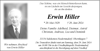 Traueranzeige von Erwin Hiller von Westfalen Blatt