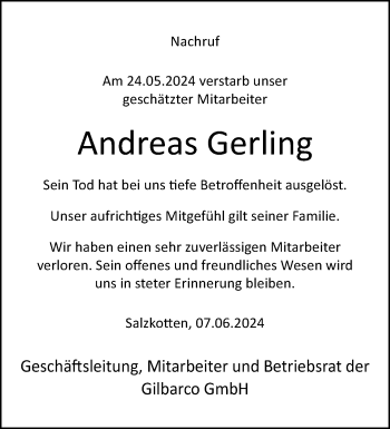 Traueranzeige von Andreas Gerling von Westfalen Blatt