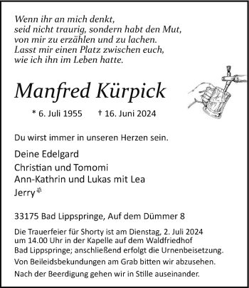 Traueranzeige von Manfred Kürpick von Westfalen Blatt