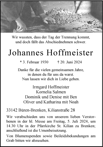 Traueranzeige von Johannes Hoffmeister von Westfalen Blatt