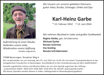 Traueranzeige von Karl-Heinz Garbe von Westfalen Blatt