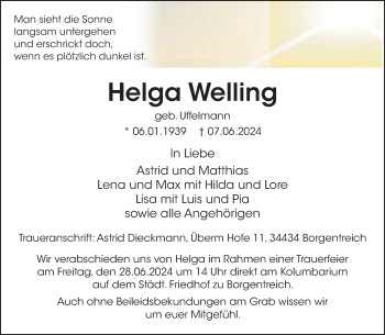 Traueranzeige von Helga Welling von Westfalen Blatt